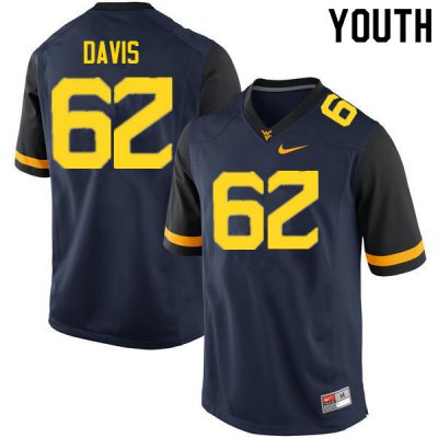 Youth West Virginia Mountaineers NCAA #62 Zach Davis Navy Authentic Nike Stitched College Football Jersey RY15S66GM